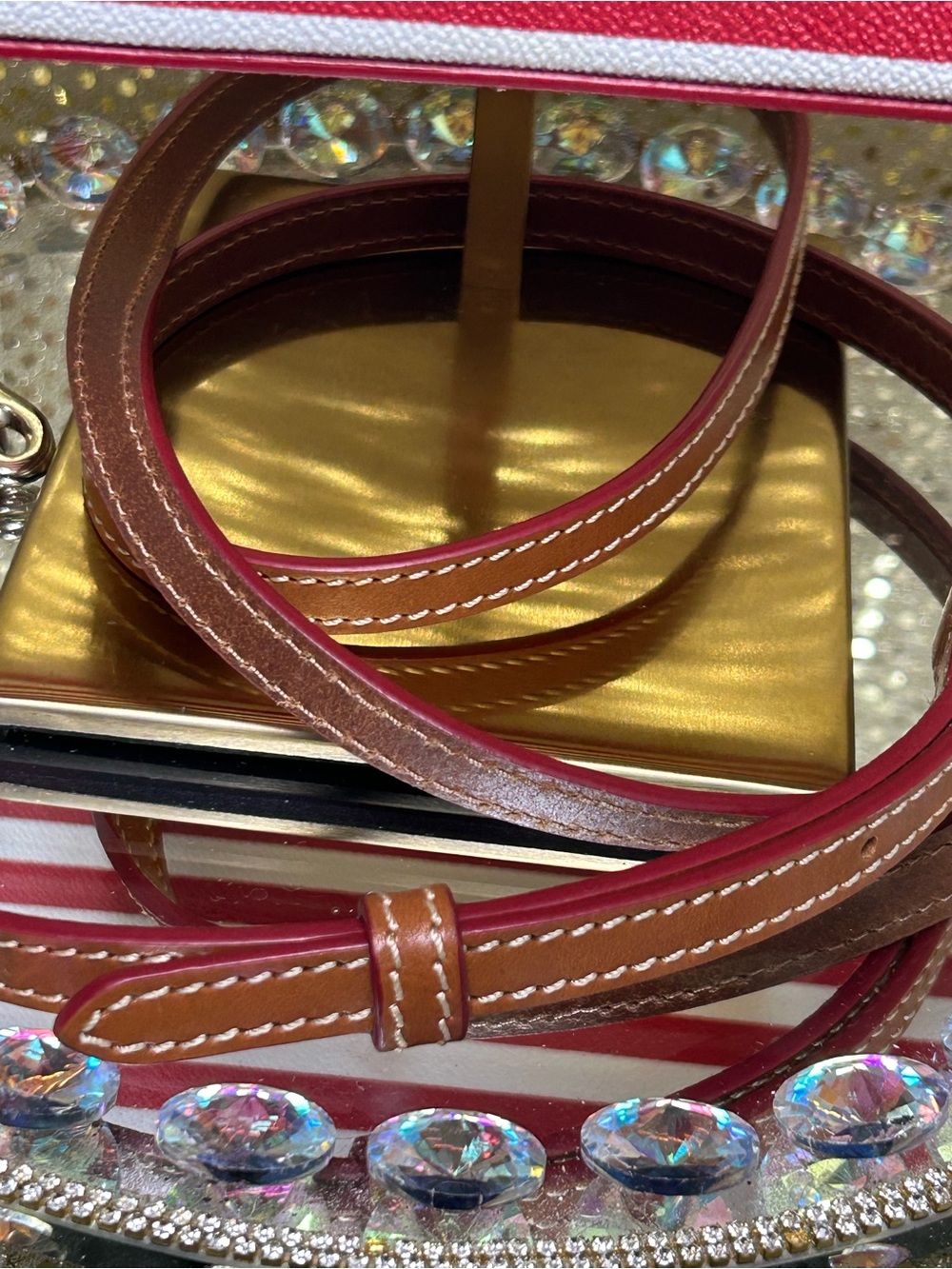 Dooney & Bourke Red and White Striped Crossbody Satchel with Brown Trim - Picture 7 of 16